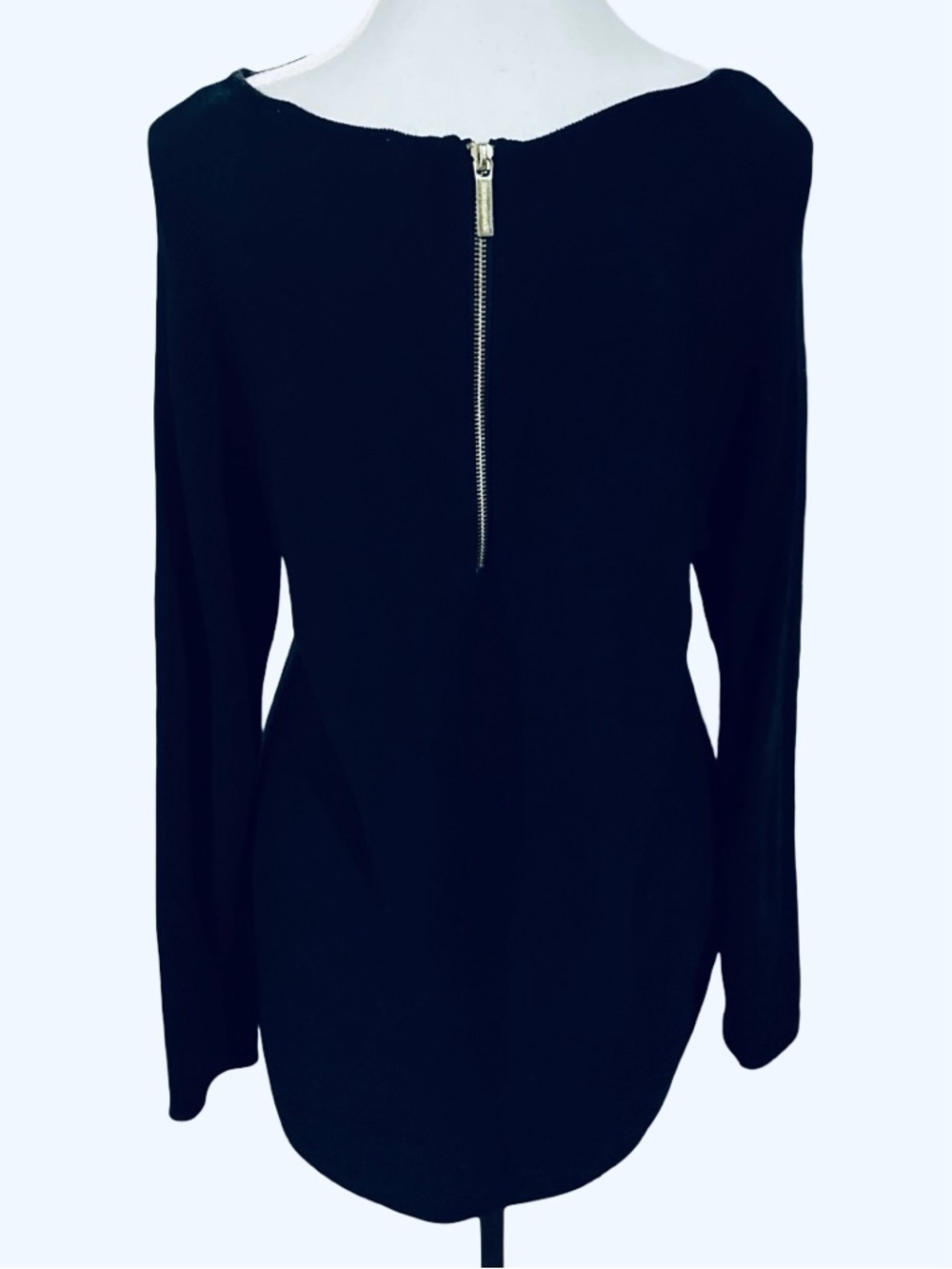 Michael Kors Black Long-Sleeve Boatneck Top with Back Zip Closure - Small, New